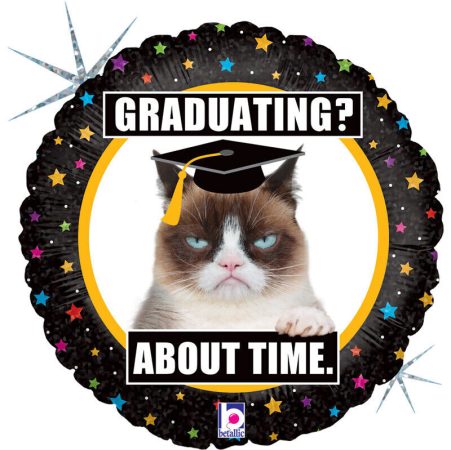 45 cm-es Grumpy cat ballagós kalapban Graduating? fólia lufi