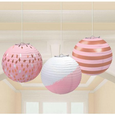 Rosegold Arany Parti Lampion - 24 cm, 3 db-os