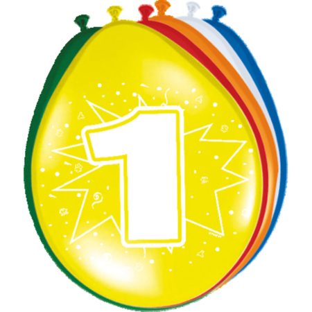 1-es számmal printelt vegyes szülinapi lufi, 8 db/csomag 1-es számmal printelt vegyes szülinapi lufi, 8 db/csomag