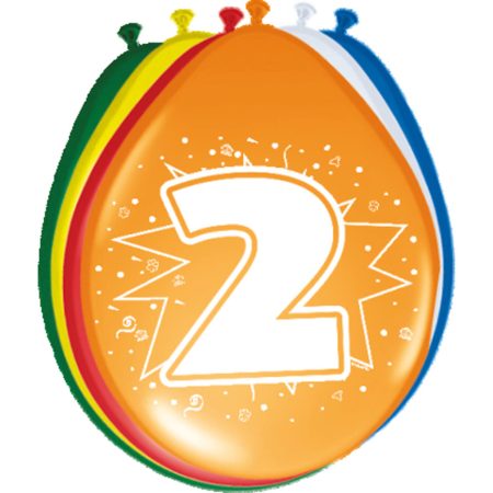 2-es számmal printelt vegyes szülinapi lufi, 8 db/csomag 2-es számmal printelt vegyes szülinapi lufi, 8 db/csomag