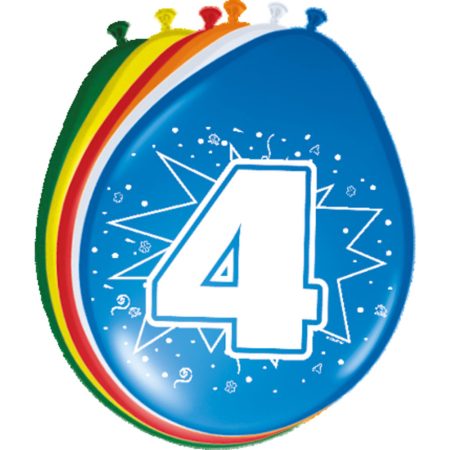 4-es számmal printelt vegyes szülinapi lufi, 8 db/csomag 4-es számmal printelt vegyes szülinapi lufi, 8 db/csomag