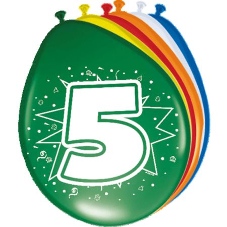5-ös számmal printelt vegyes szülinapi lufi, 8 db/csomag 5-ös számmal printelt vegyes szülinapi lufi, 8 db/csomag