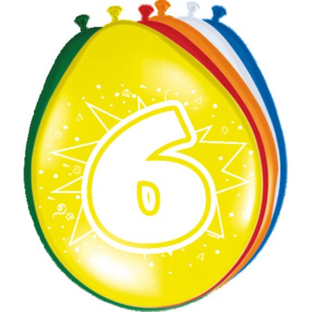 6-os számmal printelt vegyes szülinapi lufi, 8 db/csomag 6-os számmal printelt vegyes szülinapi lufi, 8 db/csomag