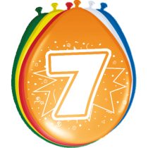7-es számmal printelt vegyes szülinapi lufi, 8 db/csomag