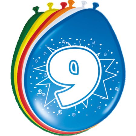9-es számmal printelt vegyes szülinapi lufi, 8 db/csomag 9-es számmal printelt vegyes szülinapi lufi, 8 db/csomag