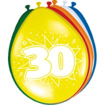 30-as számmal printelt vegyes szülinapi lufi, 8 db/csomag