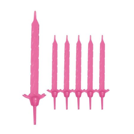 Rózsaszín szülinapi gyertya tartóval, 24 db-os