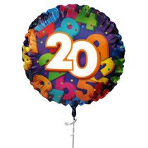 46 cm-es 20-as színes Szülinapi fólia lufi