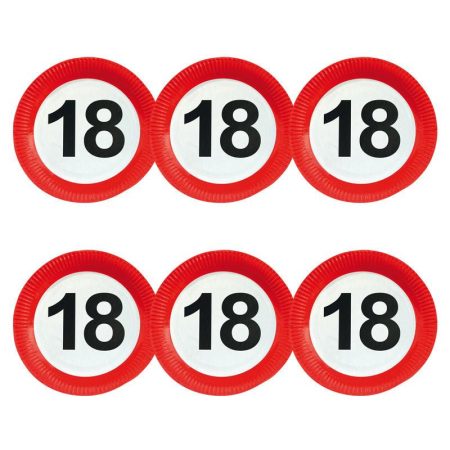 Sebességkorlátozó 18-as szülinapi tányér, 6 db/csomag Sebességkorlátozó 18-as szülinapi tányér, 6 db/csomag