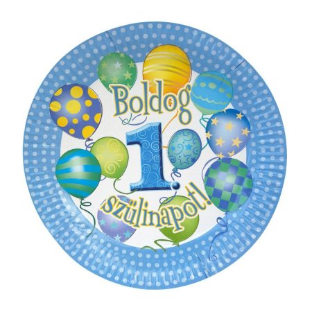 Boldog 1. Szülinapot! kék papír tányér, 6 db/csomag Boldog 1. Szülinapot! kék papír tányér, 6 db/csomag