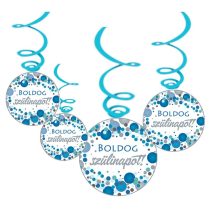   Kék konfettis Boldog Szülinapot! függődekoráció, 6 db/csomag