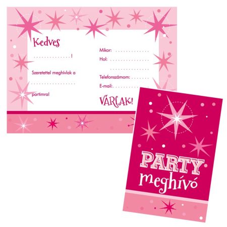 Rózsaszín parti meghívó borítékkal, 8 db/csomag