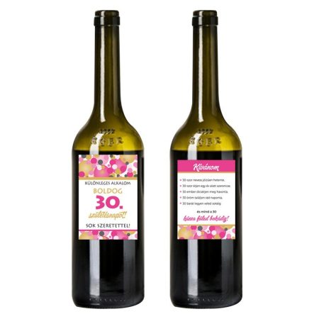 Boldog 30. Születésnapot! rózsaszín konfettis üveg cimke, 2 db/csomag