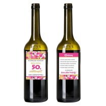   Boldog 50. Születésnapot! rózsaszín konfettis üveg cimke, 2 db/csomag