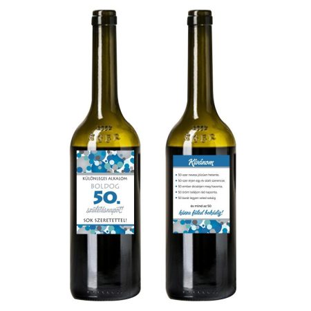 Boldog 50. Születésnapot! kék konfettis üveg cimke, 2 db/csomag