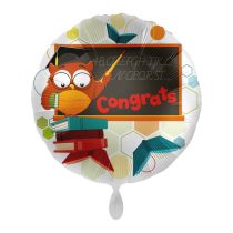 43 cm-es Congrats feliratú baglyos ballagási fólia lufi