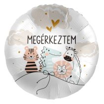 43 cm-es Megérkeztem feliratú állat mintás fólia lufi