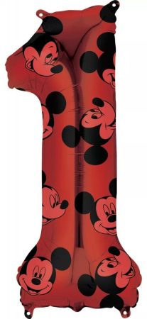 66 cm-es 1-es számos piros Mickey Egér mintás fólia lufi 66 cm-es 1-es számos piros Mickey Egér mintás fólia lufi
