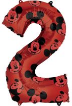 66 cm-es 2-es számos piros Mickey Egér mintás fólia lufi