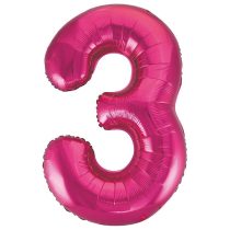 86 cm-es 3-as rózsaszín szám fólia lufi