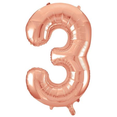 86 cm-es 3-as rosegold szám fólia lufi