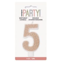 5-ös csillámos rosegold számos szülinapi gyertya