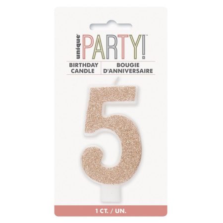5-ös csillámos rosegold számos szülinapi gyertya
