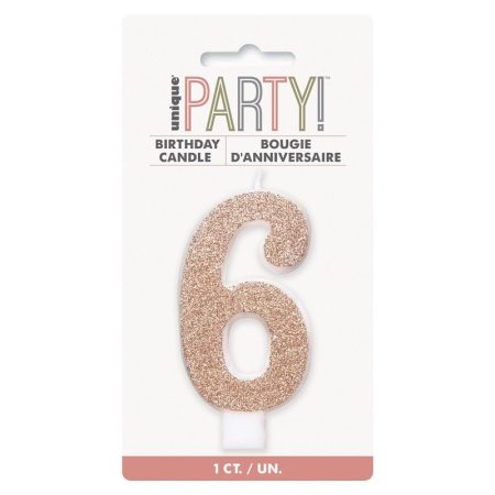6-os csillámos rosegold számos szülinapi gyertya