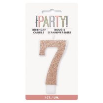 7-es csillámos rosegold számos szülinapi gyertya