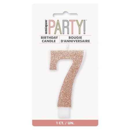 7-es csillámos rosegold számos szülinapi gyertya