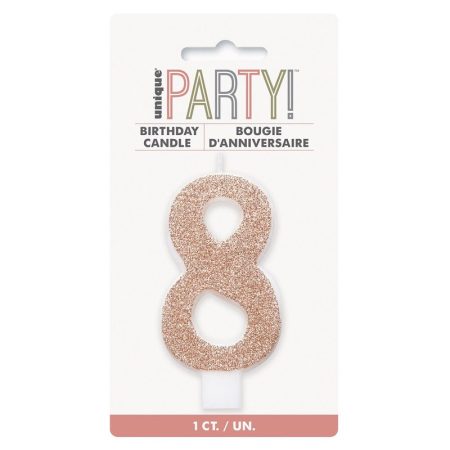 8-as csillámos rosegold számos szülinapi gyertya