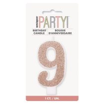 9-es csillámos rosegold számos szülinapi gyertya