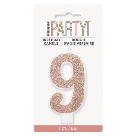 9-es csillámos rosegold számos szülinapi gyertya