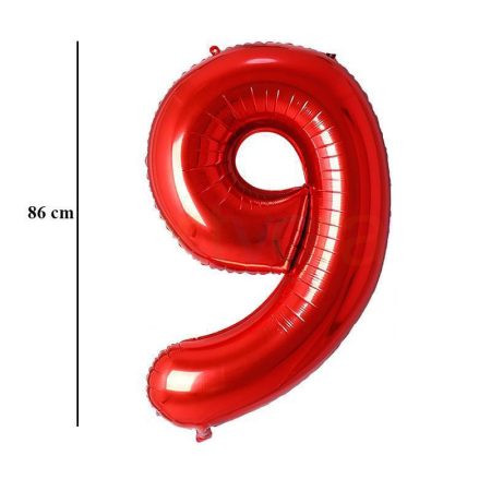 86 cm-es 9-es piros szám fólia lufi