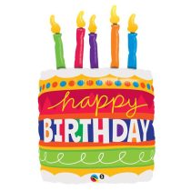   89 cm-es színes torta Happy Birthday! Super Shape fólia lufi