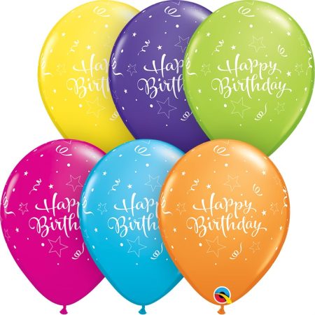 28 cm-es Happy Birthday lufi vegyes színekben, 6 db/csomag