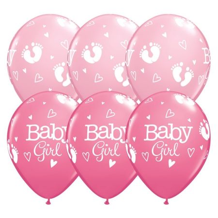 28 cm-es Baby Girl rózsaszín lufi, 6 db/csomag