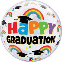   56 cm-es szivárvány mintás Happy Graduation ballagási Bubble lufi