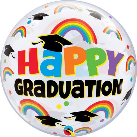 56 cm-es szivárvány mintás Happy Graduation ballagási Bubble lufi