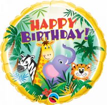 46 cm-es dzsungel állatos Happy Birthday fólia lufi
