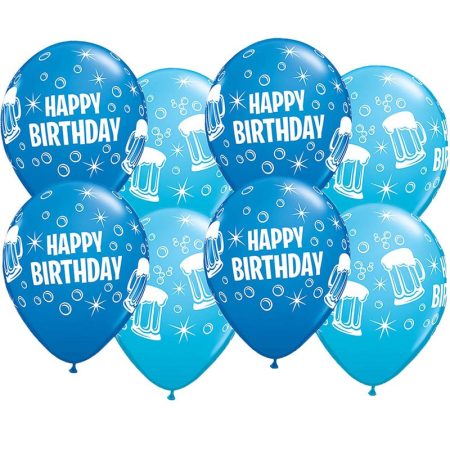    28 cm-es sörös korsó mintás Happy Birthday lufi, 6 db/csomag