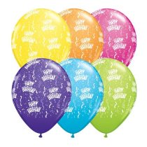   28 cm-es szerpentines lufi Happy Birthday felirattal, 6 db/csomag