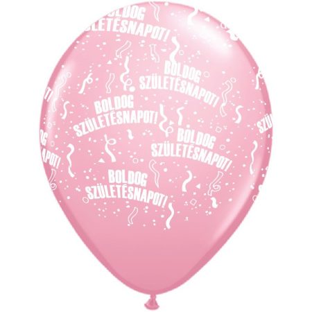 28 cm-es Boldog Születésnapot rózsaszín lufi, 6 db/csomag