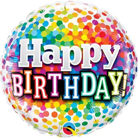 46 cm-es színes konfettis Happy Birthday! fólia lufi