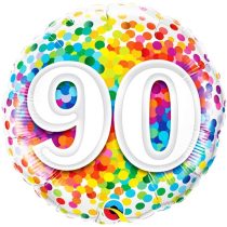 46 cm-es 90-es színes konfettis fólia lufi