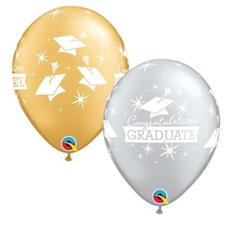 28 cm-es arany és ezüst Congratulations Graduate lufi, 6 db/csomag