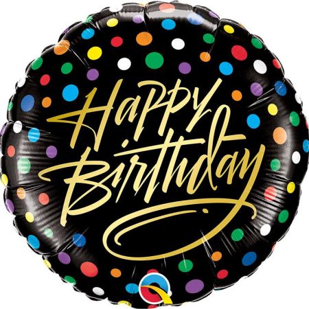 46 cm-es pöttyös Happy Birthday fólia lufi