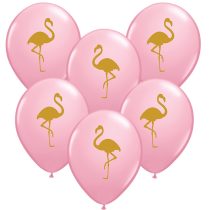 28 cm-es flamingó mintás lufi, 6 db/csomag
