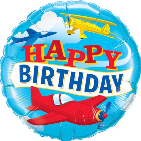 46 cm-es repülős Happy Birthday fólia lufi