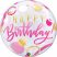 56 cm-es rózsaszín-arany pöttyös Happy Birthday Bubble lufi